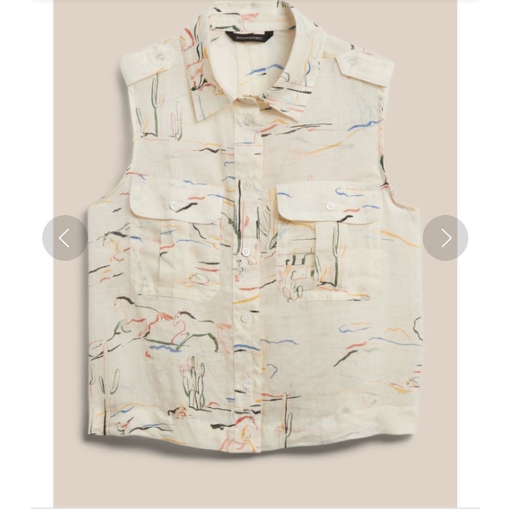 Banana Republic Women XL Utility Shirt Japan Exclusive Western Print Ramie